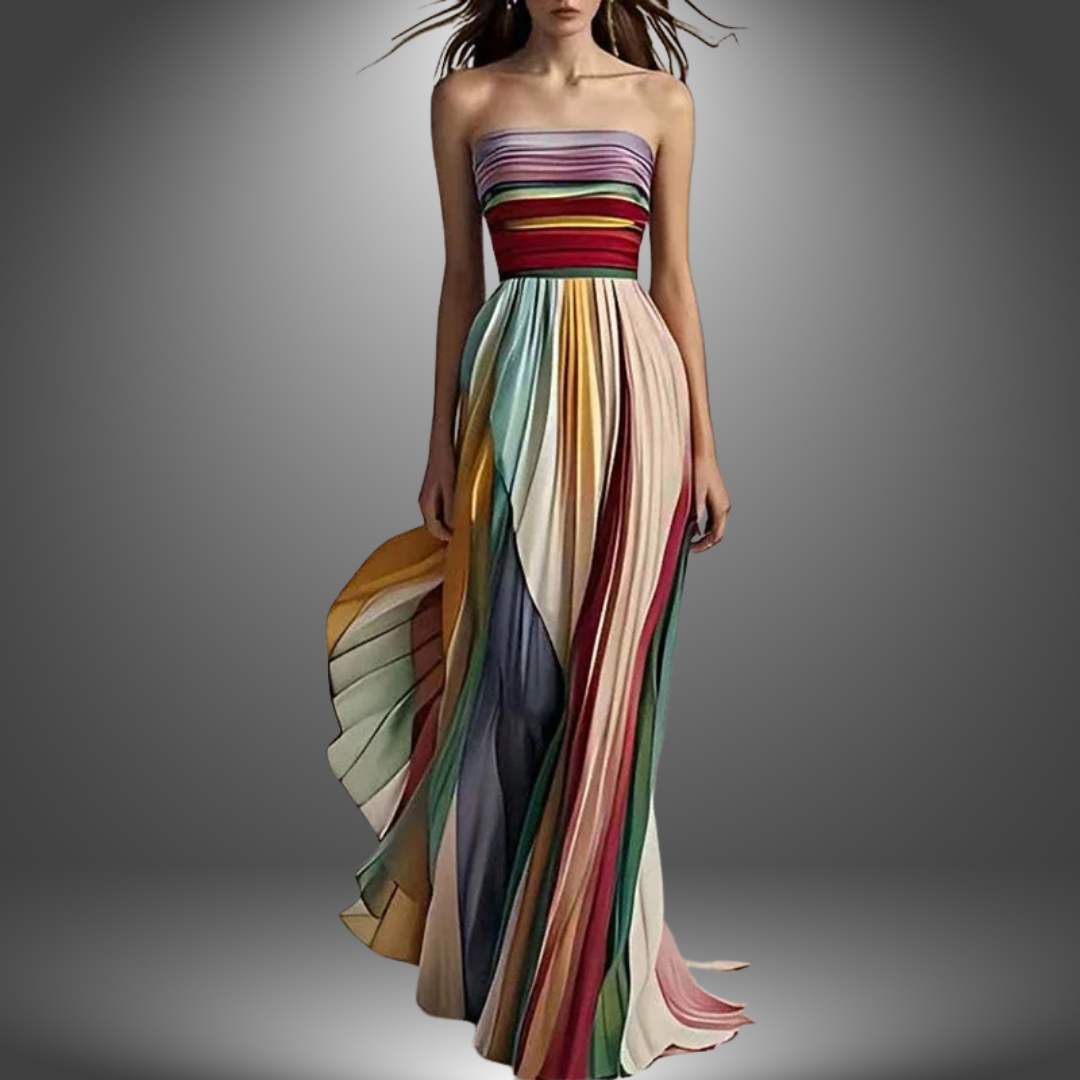 Abigail | Strapless Colorful Pleated Maxi Dress