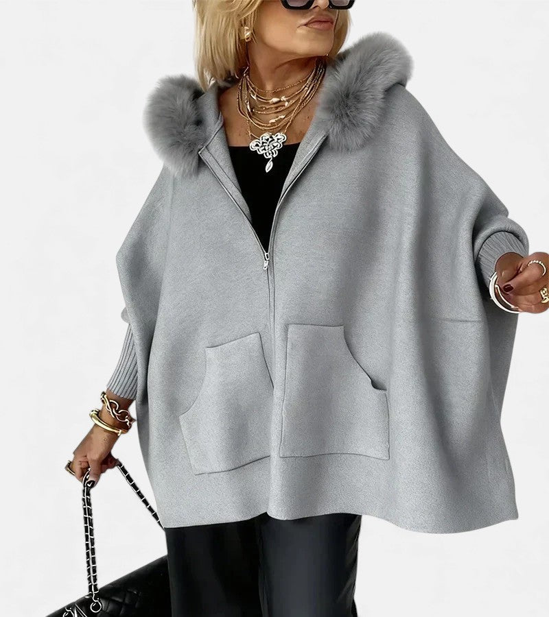 Minerva – Casual Hooded Coat with Fur Collar