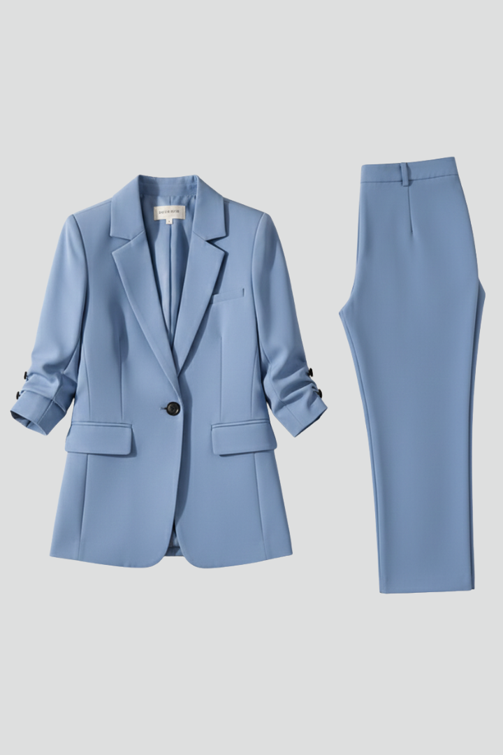 Women’s Blazer Set with Notched Lapel and Straight-Leg Trousers