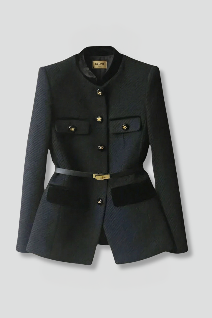 Women’s Blazer with Belted Waist and Button Closure