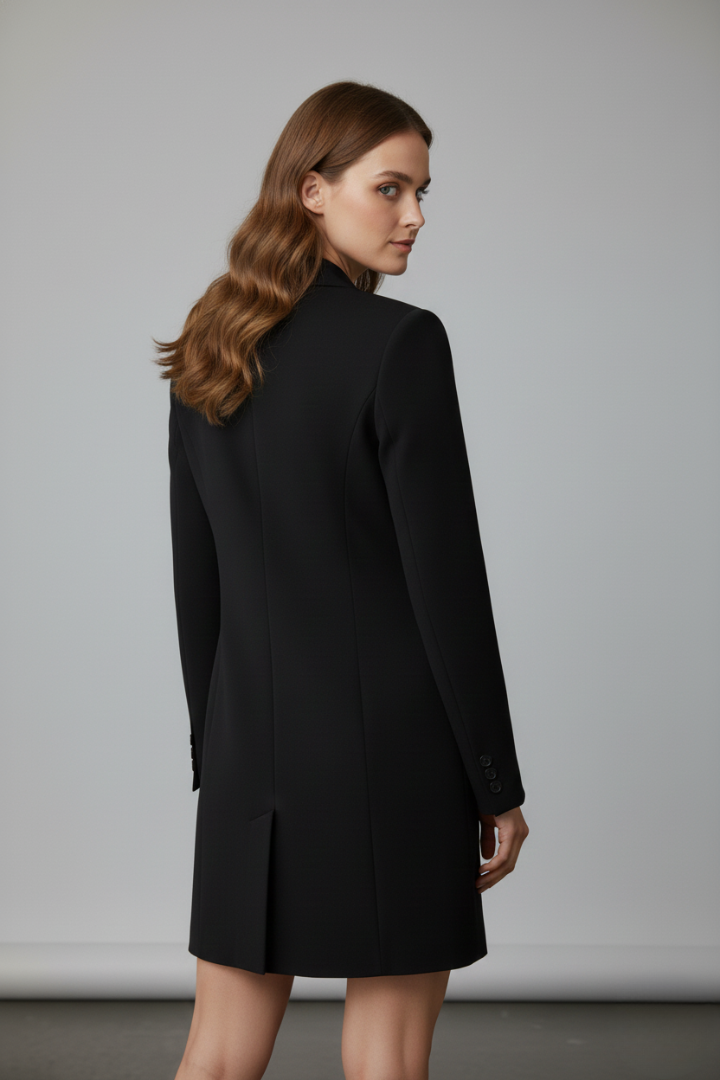 Women’s Longline Blazer with Notched Lapel and Front Buttons