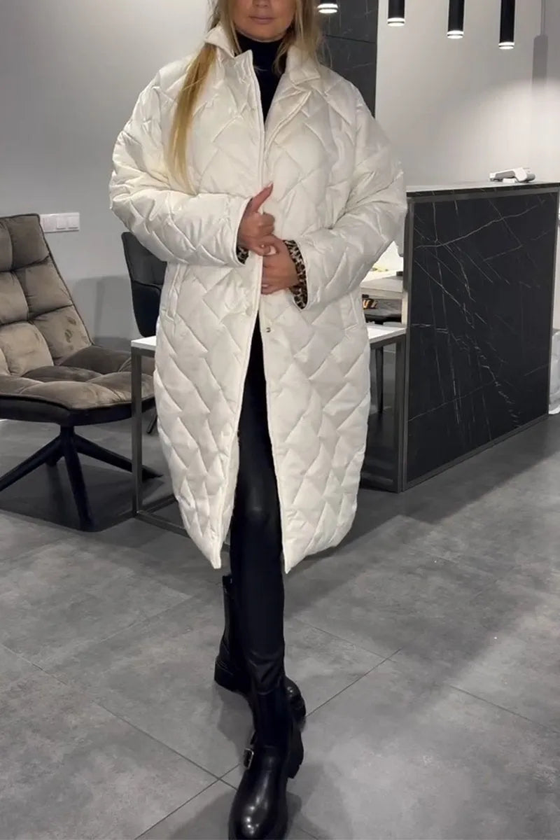 Kendall – Quilted Mid-Length Coat with Leopard Lining